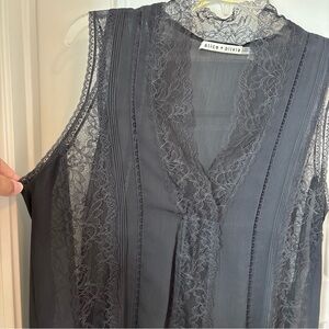 Alice + Olivia Gray Sheer Lace Top